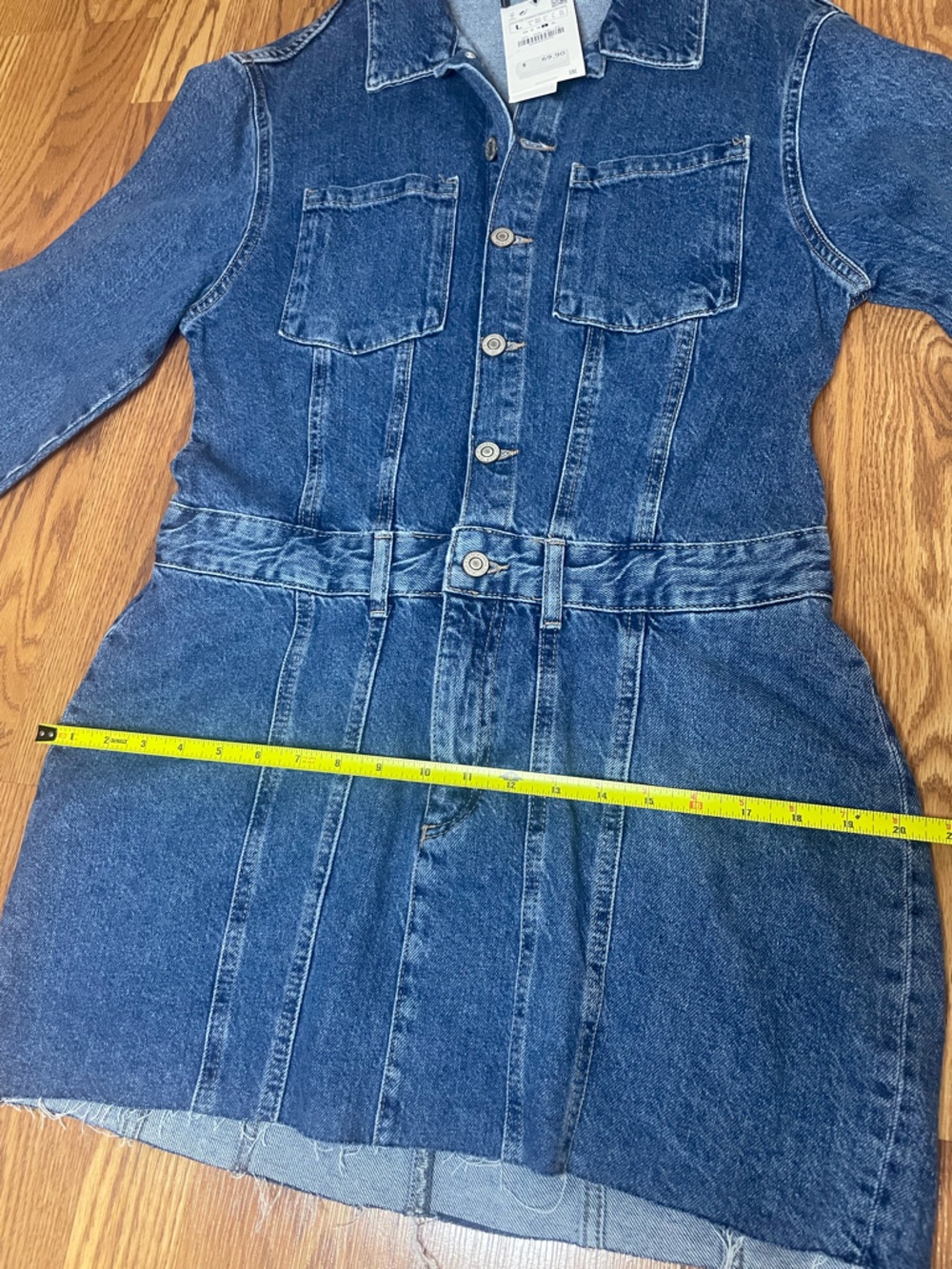 Zara Denim Shirt Dress NWT Size L Button Front Belted Raw Hem Mini 👖✨ - Picture 9 of 10